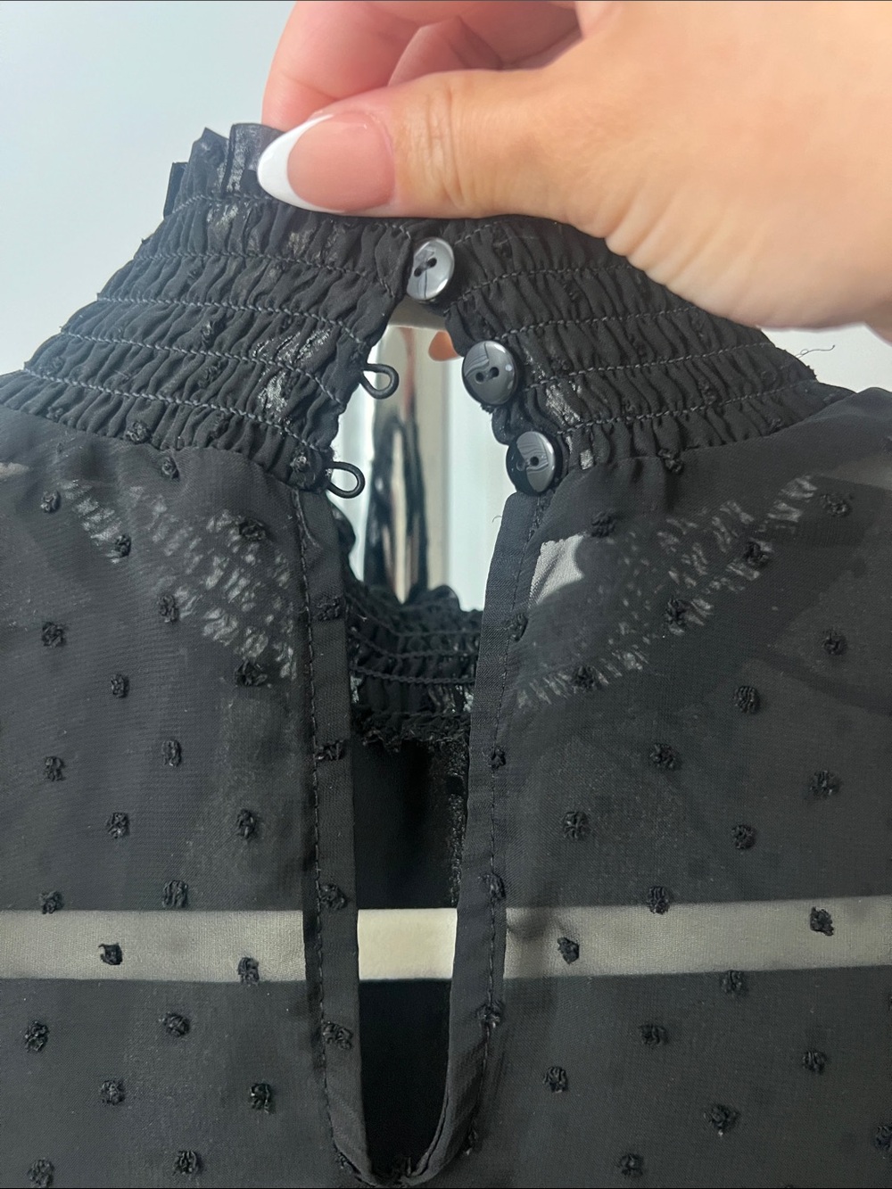 Forever 21 Black Sheer Swiss Dot High-Neck Blouse - Picture 3 of 4